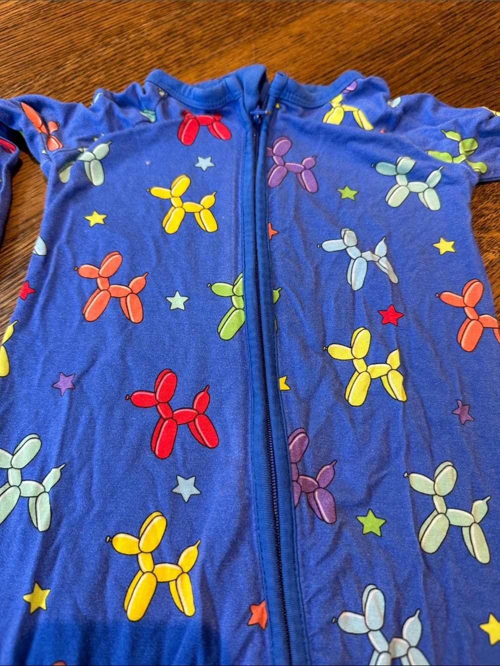 Blue Balloon Animal Print Kids Footed Pajamas with Zipper